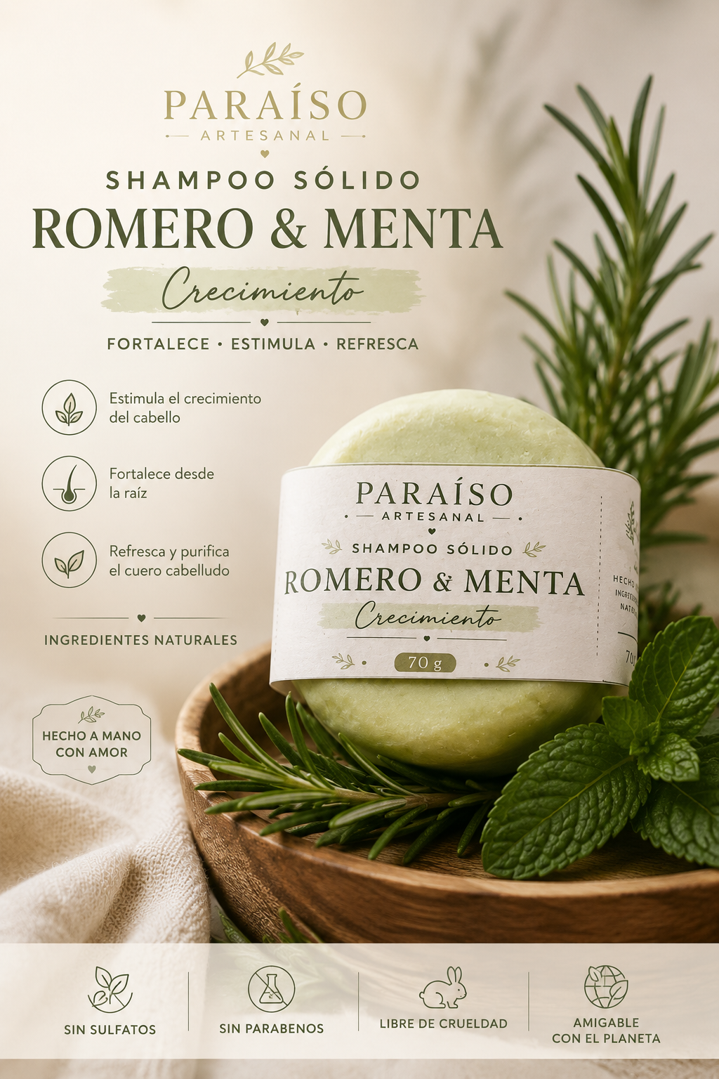 🌿Shampoo Sólido Romero & Menta